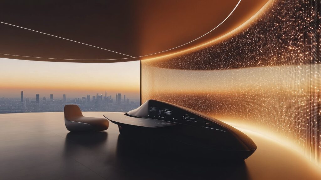 modern office space with futuristic decor furniture